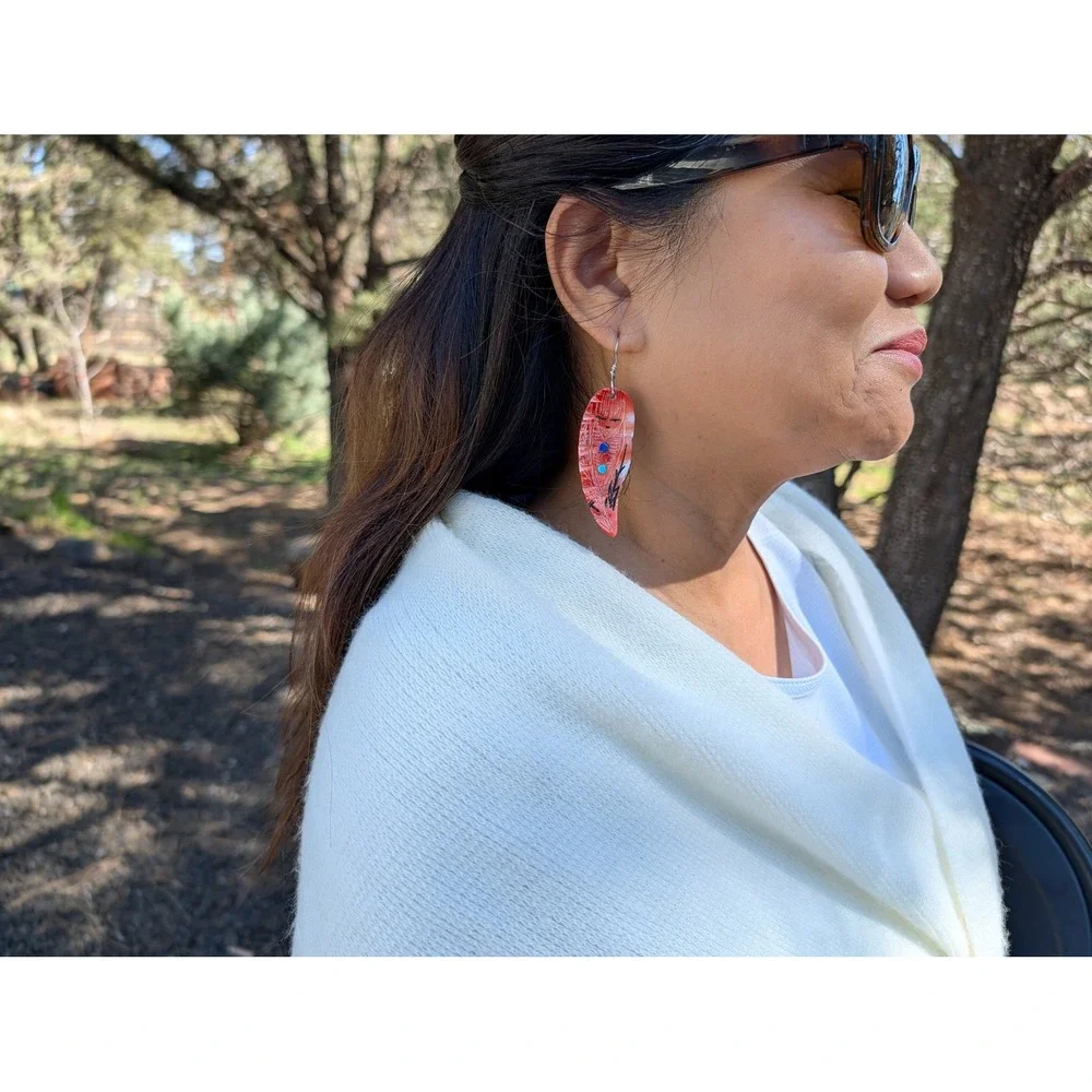 Handmade Native American Earrings Kachina Shell Zuni Pueblo Art by G. Chattin **